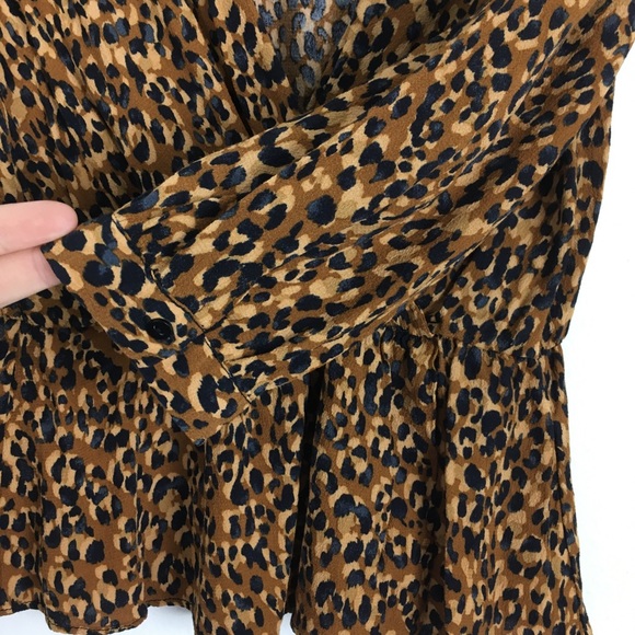 Zara Trf Leopard Print Faux Wrap V-Neck Blouse in Animal Print - Picture 5 of 9